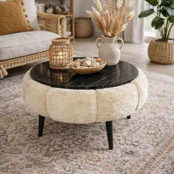 Réduction Table basse en bois "Papatya 60" - 60 x 60 x 44 cm - Crème HABITAT ET JARDIN