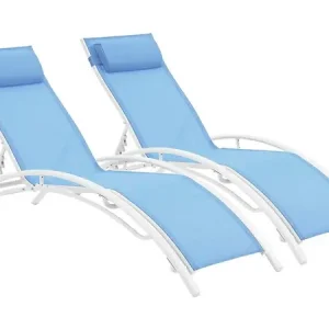 Dernier Modèle Bain de soleil en aluminium "Beauty" - Phoenix - Bleu - Lot de 2 HABITAT ET JARDIN