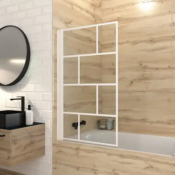 Pare Baignoire Rabattable 75x125cm - Sérigraphie Briques Blanches - Verre Trempé 4mm AURLANE Offre Du Jour