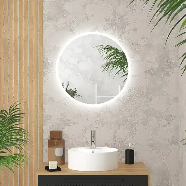 Miroir salle de bain rond avec eclairage LED - Diamètre 60cm - GO LED AURLANE Meilleur Prix