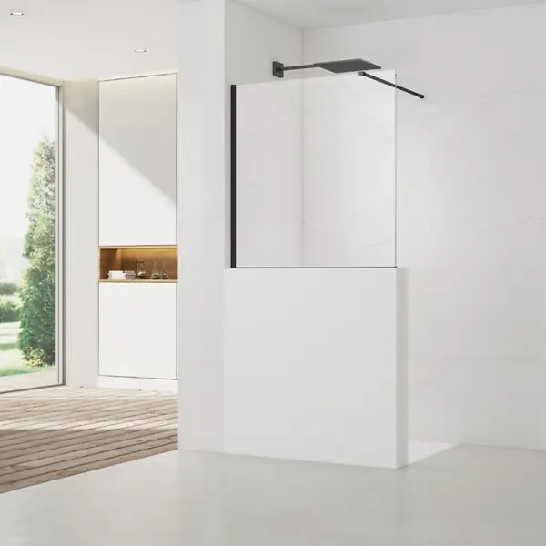 Swiss Aqua Technologies Pare-muret 100x90cm Paroi en verre Crystal Glass® 8 mm anticalcaire, avec bras et profilés noir mat (SATBWIS90PRC) Petit Prix