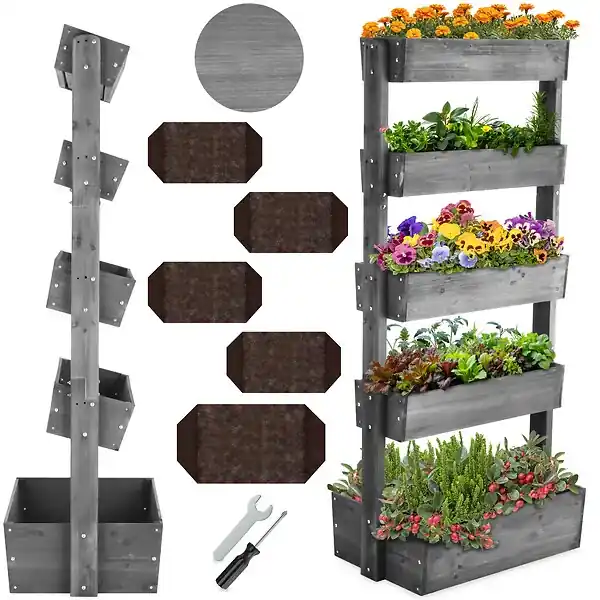 Jardinière verticale FLORA en bois laqué avec toile de paillage gris TECTAKE Acheter En Ligne