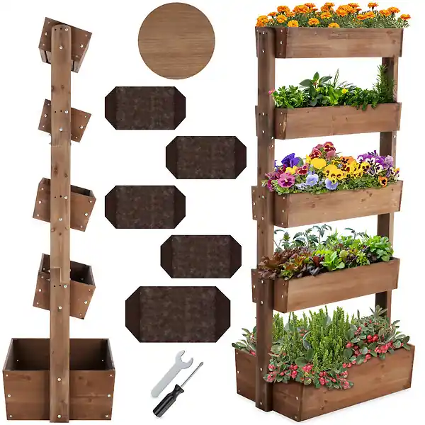 Jardinière verticale FLORA en bois laqué avec toile de paillage marron TECTAKE Nouvelle Collection