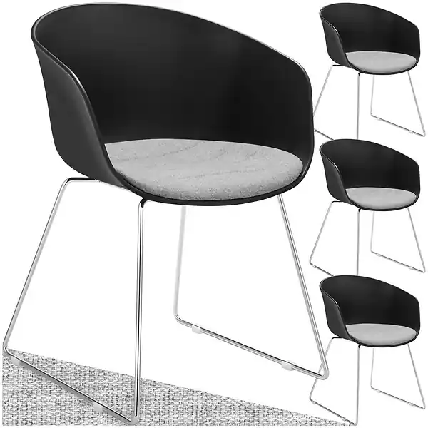 Lot 4 Fauteuils rembourrés avec accoudoirs en plastique noir/chrome TECTAKE Nouvelle Collection