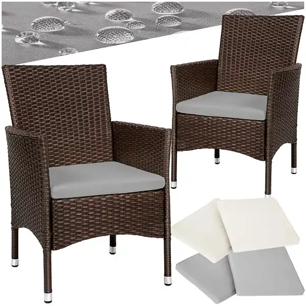 Lot de 2 fauteuils de jardin en rotin avec 2 sets de housses marron/beige TECTAKE Commander Vite