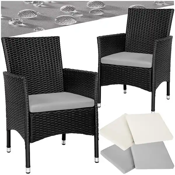 Vente Flash Lot de 2 fauteuils de jardin en rotin avec 2 sets de housses noir/beige TECTAKE