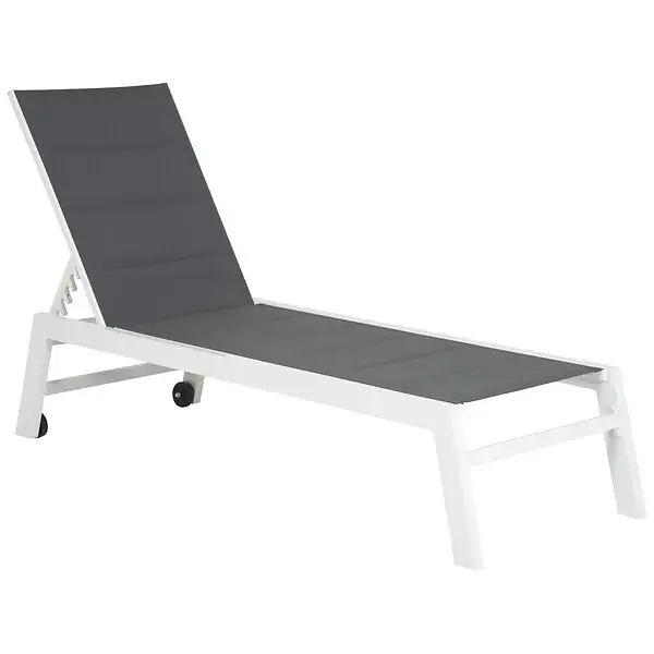 Bain de soleil BARBADOS en textilène gris - aluminium blanc HAPPY GARDEN Retour Gratuit