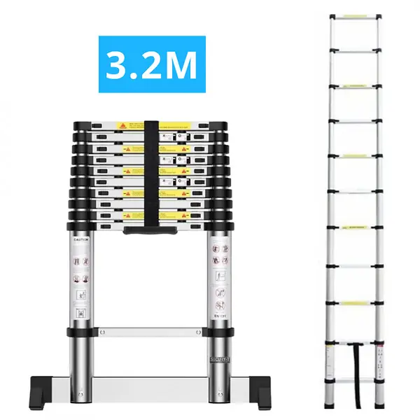 Pas Cher Echelle télescopique aluminium 11 marches H3,2 m avec barre stabilisatrice SECURY-T