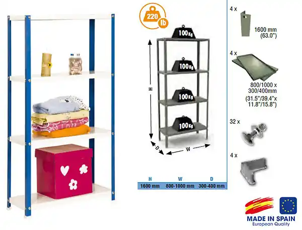 Acheter Direct SimonRack - Etagère de rangement 1600x800x400mm Bleu/Blanc Charge 100Kg - Homeclassic Colour MINI 4/400 SIMONRACK SIMON RACK