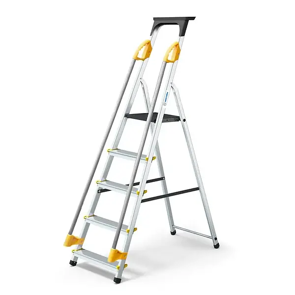 Prix Choc Escabeau 5 marches DURAMP sécurisé avec rampes, tablette porte-outils, marchepied pliable aluminium, hauteur plateforme 97cm, garantie 5 ans Hoström HOSTRÃ–M