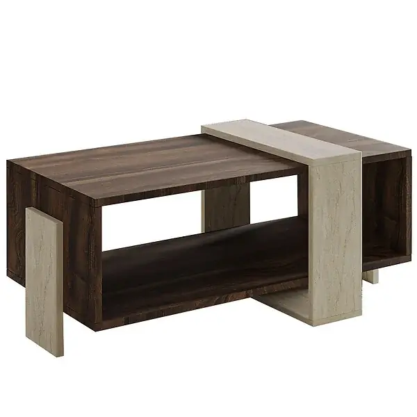 Meilleur Choix Table basse en bois "Meleni" - 90 x 49 x 40 cm - Travertin HABITAT ET JARDIN