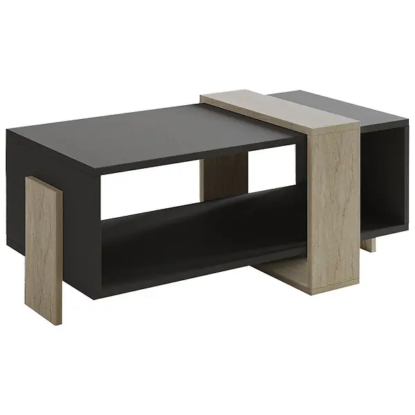 Expédié Aujourd'hui Table basse en bois "Meleni" - 90 x 49 x 40 cm - Gris anthracite