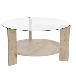 Table basse en bois "Clara" - 75 x 75 x 40 cm - TravertinTransparent HABITAT ET JARDIN Quantité Limitée