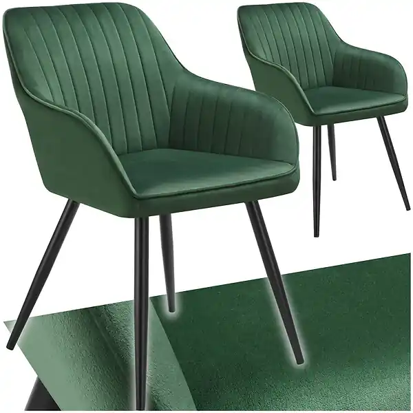 Lot 2 chaises de salle à manger en velours matelassées vert foncé TECTAKE Prix Cassé