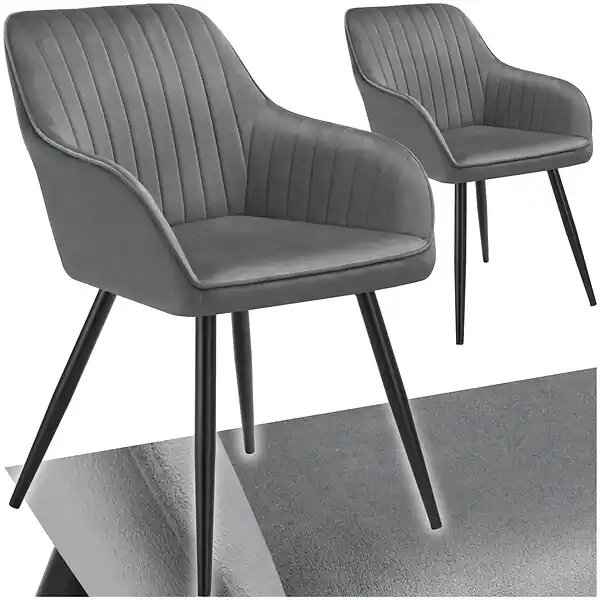 Lot 2 chaises de salle à manger en velours matelassées gris TECTAKE Super Prix