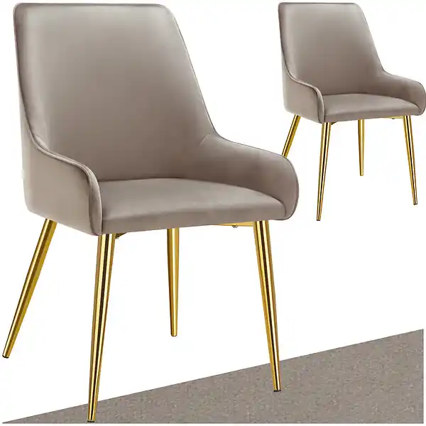 Vente Directe Lot 2 chaises rembourrées aspect velours forme ergonomique taupe TECTAKE