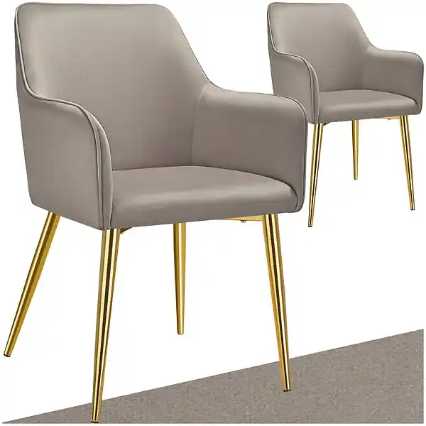 Lot 2 Fauteuils aspect velours rembourrés avec dossier continu taupe TECTAKE Quantité Limitée