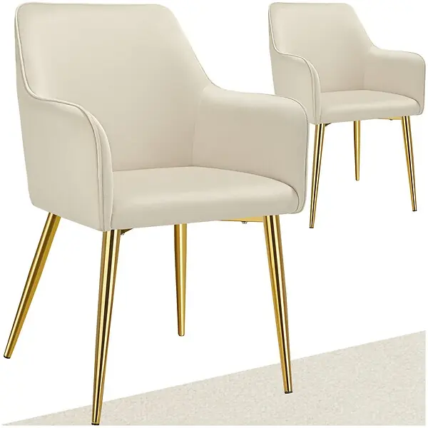 Lot 2 Fauteuils aspect velours rembourrés avec dossier continu beige TECTAKE Achetez Aujourd'hui