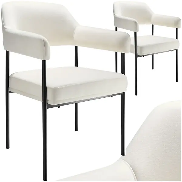 Lot 2 fauteuils rembourrés pieds en acier dossier continu noir/blanc TECTAKE Must-Have