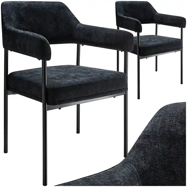 Lot 2 fauteuils rembourrés avec pieds en acier et dossier continu noir TECTAKE Prix Réduit