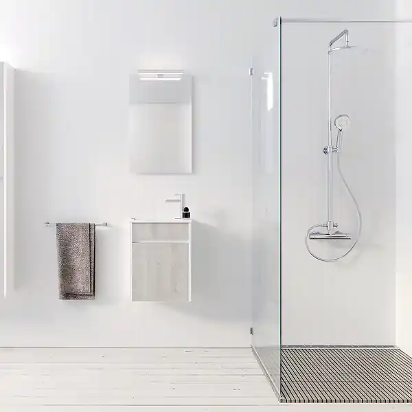 Meuble Lave Mains MINI 40x50x22 cm - Gris et Blanc AURLANE Acheter Direct