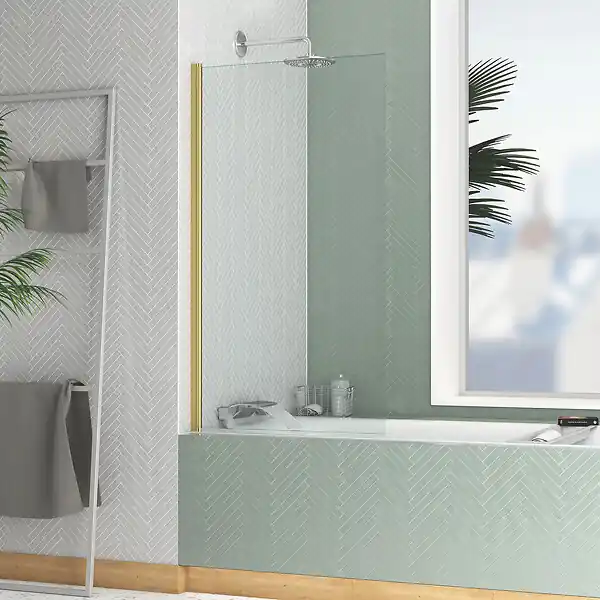 Prix Bas Pare baignoire Rabattable 70x130cm - Profilé finition Or Doré Brossé - Verre Trempé 4mm - ELEMENTARY AURLANE