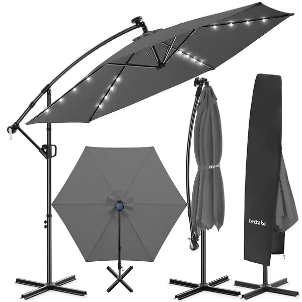 parasol déporté à LED pivotant 360° en polyester solaire UV 50+ gris 3x3 m TECTAKE Marque