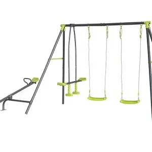 Portique de jeu en métal avec balançoire à bascule "Basile" - 4 agrès - Vert HABITAT ET JARDIN Bon Marché