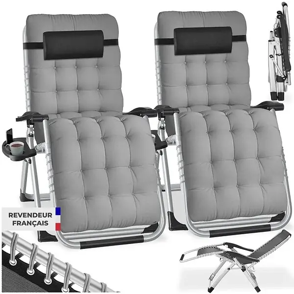 Chaise longue pliable CLOUD réglable en continu gris clair TECTAKE Bon Plan