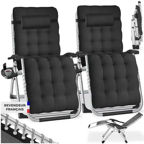 Chaise longue pliable CLOUD réglable en continu noir TECTAKE Vente Directe