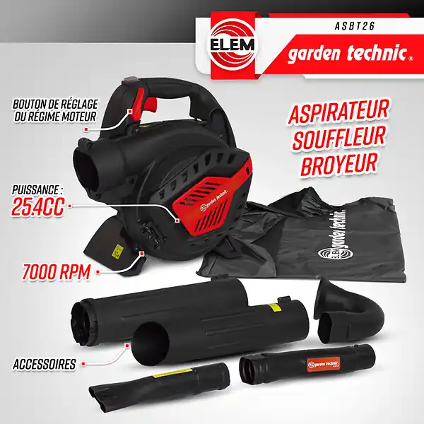 Prix Cassé Aspirateur souffleur broyeur thermique 25.4CC ELEM GARDEN TECHNIC