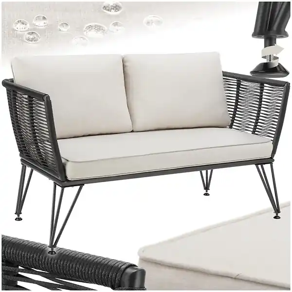 Expédié Aujourd'hui Canapé de jardin SUNDO en résine tressée gris anthracite TECTAKE