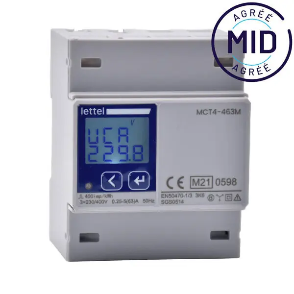 Petit Prix Compteur multi-mesures tétra 63A direct - Agrément MID et com Modbus - LETTEL - MCT4-463M
