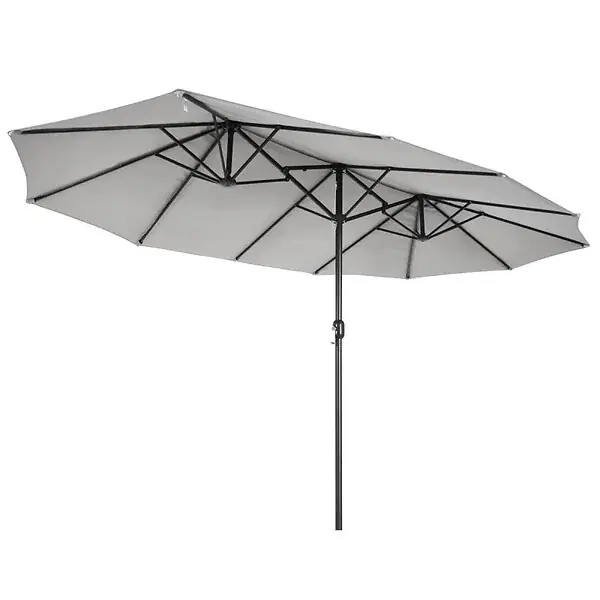 Nouvelle Collection Parasol de jardin double Gris 450 x 265 x H 240cm Mât Ø48mm Toile polyester 180gr/m2 Robuste KZ GARDEN