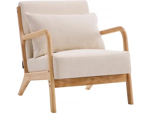 Authentique Fauteuil "Clinton" en bois style scandinave - Lin - Beige HABITAT ET JARDIN