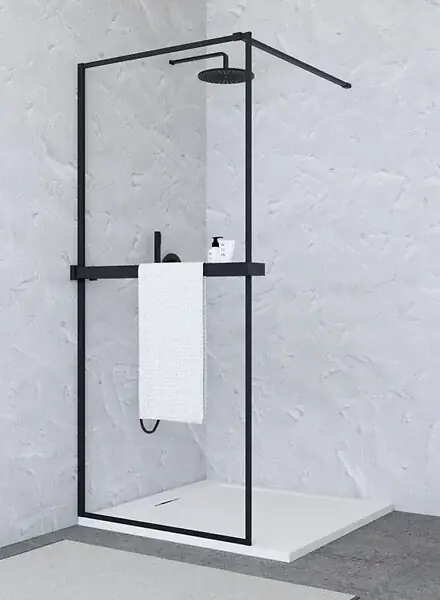 Réduction Paroi douche verre trempé - Noir mat - H.200xL.120cm