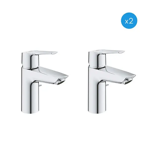Vente Flash Lot de 2 mitigeurs monocommande de lavabo, Avec vidage, Taille S, Chrome (31137002-DUO) GROHE