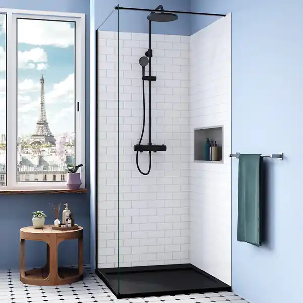 Prix Bas Ceramia Alda Receveur de douche 90x90cm en pierre de synthèse durable, noir mat (ALD15-9090N)