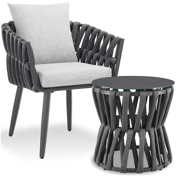 Satisfait Ou Remboursé Ensemble salon de jardin Lugano anthracite table chaise aluminium résine tressée coussins épais mobilier terrasse extérieur design cordé TECTAKE