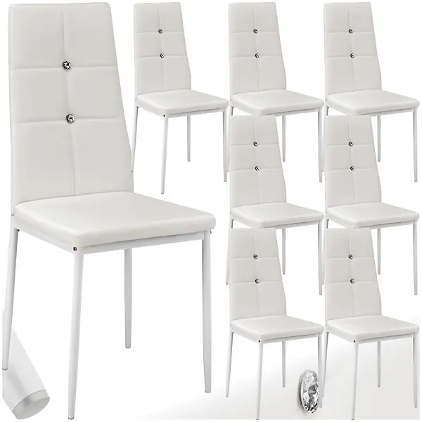 Lot de 8 chaises avec strass avec revêtement en cuir synthétique blanc TECTAKE Commander Maintenant