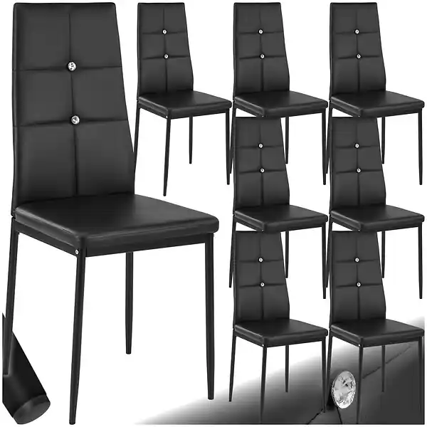 Expédié Aujourd'hui Lot de 8 chaises avec strass revêtement en cuir synthétique noir TECTAKE