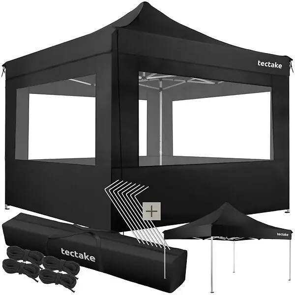 Pavillon de jardin pliable en aluminium 3 x 3 m avec 4 parois latérales noir TECTAKE Prix Cassé