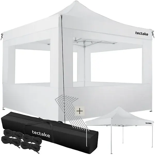Bon Plan Pavillon de jardin pliable en aluminium 3 x 3 m avec 4 parois latérales blanc TECTAKE