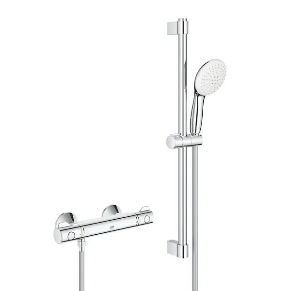 Grohe Grohtherm 800 Set Mitigeur thermostatique douche 1/2" + Douchette 2 jets + Barre de douche 60cm + Flexible (G34565002) Remise