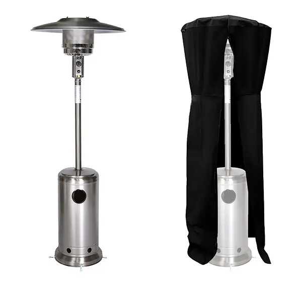 Petit Prix Parasol chauffant OSLO - chauffage d‘extérieur gaz - acier inox + housse HAPPY GARDEN