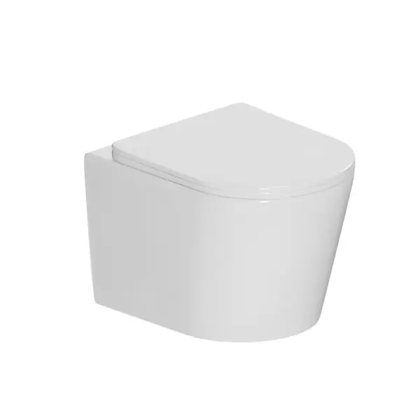 Vortex rimless WC suspendu 53,5 cm sans bride avec abattant SoftClose, effet Vortex, blanc brillant (CE142010RTORP) CERAMIA Marque