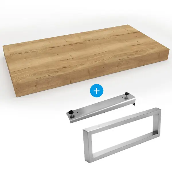 Egger Set Naturel plan vasque 120x8x50 cm + fixation 39,5 cm + fixation porte serviette 45 cm, brun clair (DO12050DH-FIX2) Marque