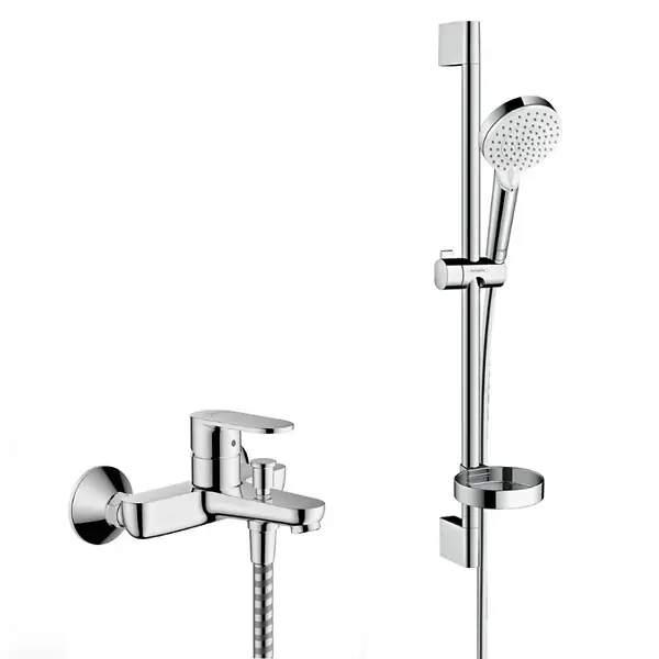 Hansgrohe Crometta Set mitigeur bain/douche + Barre 65cm + Douchette 2 jets + Flexible, Chrome (71440000-Crometta2) Livraison Express