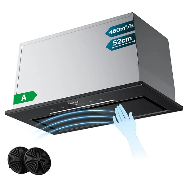Prix Bas CIARRA hotte aspirante encastrable 52cm groupe filtrant 450m3/h 3 vitesses tactile et geste commande recyclage ou évacuation CD5931AB