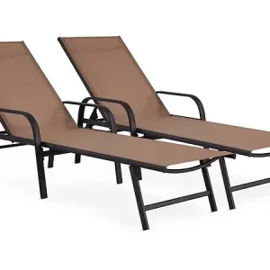 Lot de 2 Bains de soleil en métal avec accoudoirs "Farniente" - Taupe HABITAT ET JARDIN Top Vente